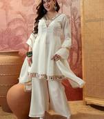 Embroidered v-neck a-line kurta with palazzos & dupatta