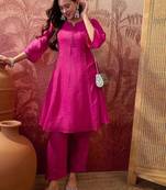 Embroidered round neck kurta & trousers