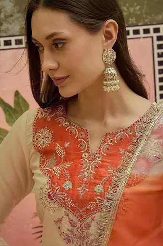 Yoke design round neck kurti & palazzos with dupatta