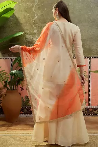 Yoke design round neck kurti & palazzos with dupatta