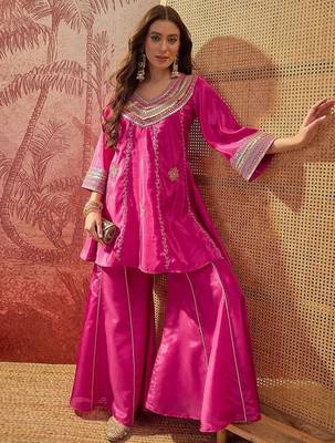 Embroidered  round neck kurta & palazzos 1