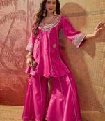 Embroidered  round neck kurta & palazzos