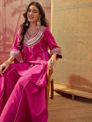 Embroidered  round neck kurta & palazzos 2