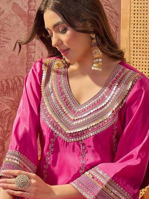 Embroidered  round neck kurta & palazzos 3