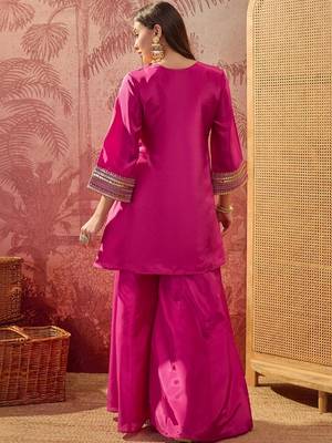 Embroidered  round neck kurta & palazzos 5
