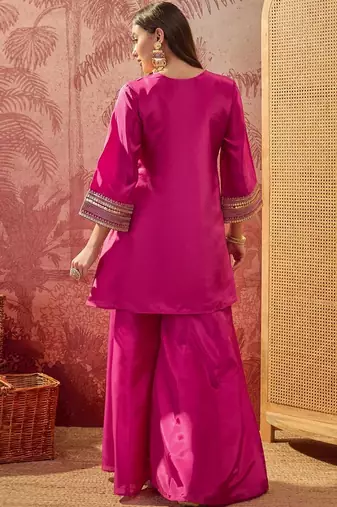 Embroidered  round neck kurta & palazzos