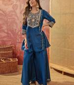 Embroidered  round neck kurta & palazzos