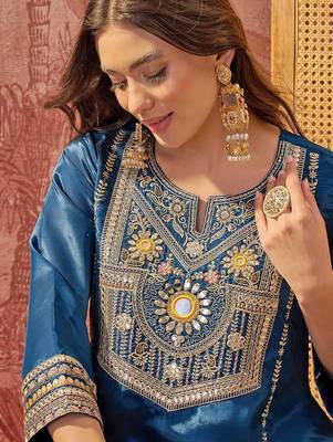 Embroidered  round neck kurta & palazzos 2