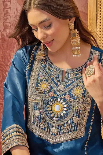 Embroidered  round neck kurta & palazzos