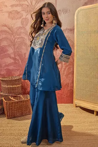 Embroidered  round neck kurta & palazzos