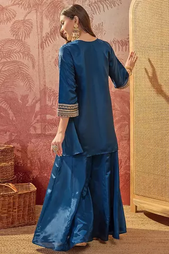 Embroidered  round neck kurta & palazzos