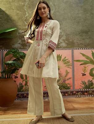 Embroidered round neck kurti & palazzos 1