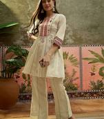 Embroidered round neck kurti & palazzos