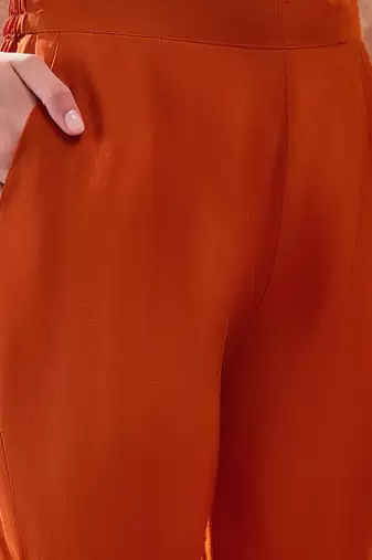 Embroidered  round neck kurta & trousers with dupatta