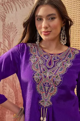 Embroidered  round neck kurta & palazzos