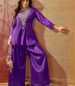 Embroidered  round neck kurta & palazzos