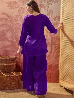Embroidered  round neck kurta & palazzos 5