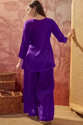 Embroidered  round neck kurta & palazzos