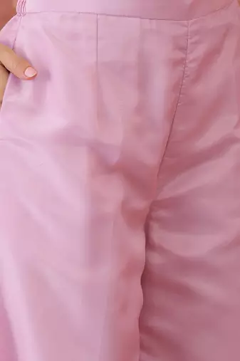 Silk blend round neck top & trousers with dupatta