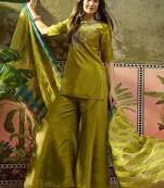 Embroidered round neck kurta & palazzos with dupatta kurta set