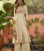 Embroidered georgette round neck kurta & palazzos kurta set