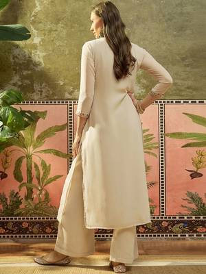 Embroidered georgette round neck kurta & palazzos kurta set 5