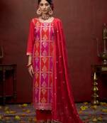 Zari sequence embroidered straight kurta & trousers with dupatta