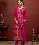 Zari sequence embroidered straight kurta & trousers with dupatta