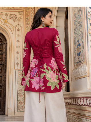 Maroon floral printed cotton tunic short kurti top for women 5