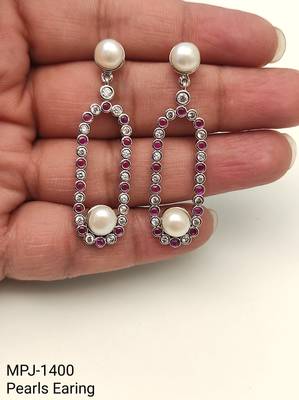 Pearl and ruby cz drop earrings, 925 sterling silver  3