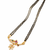Traditional double strand black bead mangalsutra with gold-toned floral cz pendant, ruby & emerald accents