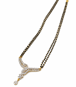 Double strand black bead mangalsutra with cz stone gold-toned pendant, traditional indian jewellery