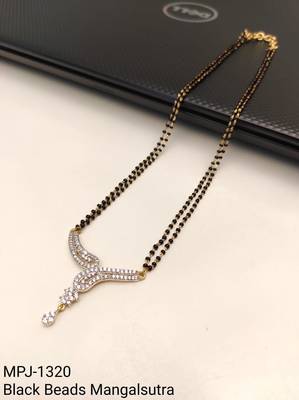 Double strand black bead mangalsutra with cz stone gold-toned pendant, traditional indian jewellery 4