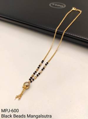 Gold-plated mangalsutra with black beads, long chain, filigree ball pendant with tassel, traditional indian jewellery 4