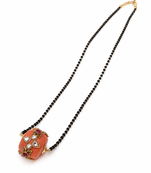 Traditional mangalsutra with peach kundan pendant, black bead chain, gold-toned, ethnic indian jewellery