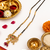 Traditional gold-plated mangalsutra with black beads, multicolour stone pendant and ruby drops