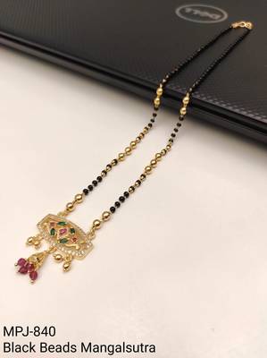 Traditional gold-plated mangalsutra with black beads, multicolour stone pendant and ruby drops 4