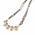Double strand black bead mangalsutra with green & white cz floral pendant, gold-toned