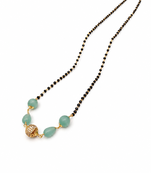 Mangalsutra with black beads chain, mint green stone pendant, gold-toned, traditional indian jewellery