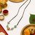 Mangalsutra with black beads chain, mint green stone pendant, gold-toned, traditional indian jewellery