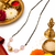Black bead mangalsutra with rose quartz stones and gold-toned filigree pendant, traditional indian necklace