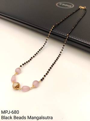 Black bead mangalsutra with rose quartz stones and gold-toned filigree pendant, traditional indian necklace 4