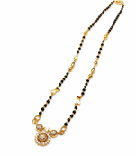 Traditional gold-plated mangalsutra with black beads, cz stone floral pendant, women's ethnic necklace