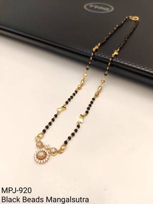 Traditional gold-plated mangalsutra with black beads, cz stone floral pendant, women's ethnic necklace 4