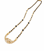 Gold-plated mangalsutra with black beads chain, cz stone pendant, traditional indian bridal jewellery