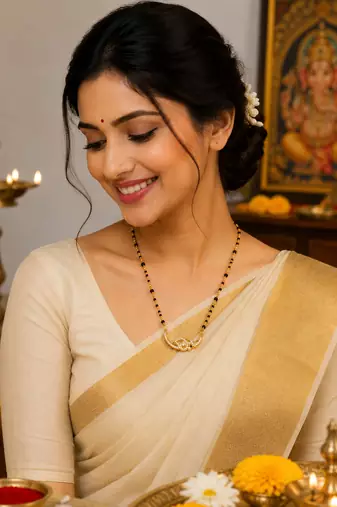 Gold-plated mangalsutra with black beads chain, cz stone pendant, traditional indian bridal jewellery