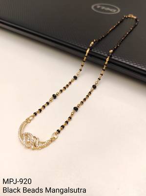 Gold-plated mangalsutra with black beads chain, cz stone pendant, traditional indian bridal jewellery 4