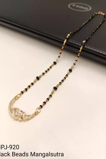 Gold-plated mangalsutra with black beads chain, cz stone pendant, traditional indian bridal jewellery
