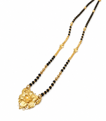 Gold-plated floral pendant mangalsutra, black beaded chain, traditional indian bridal jewellery