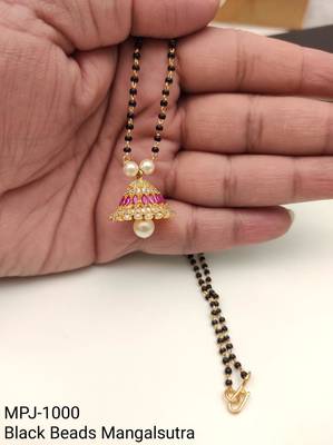 Black beads mangalsutra with gold-toned pearl pendant, traditional indian bridal necklace 3